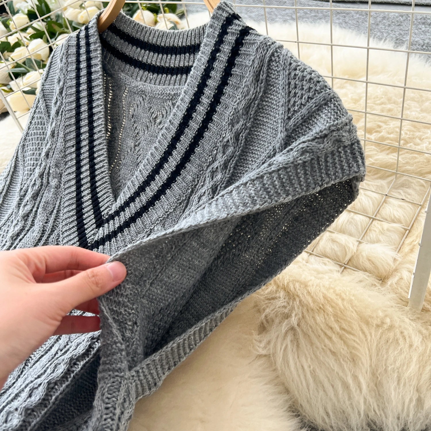 Chic vintage lavorato a maglia sciolto scollo a V senza maniche Elegante fata moda coreana Boho abbigliamento donna Abito lungo