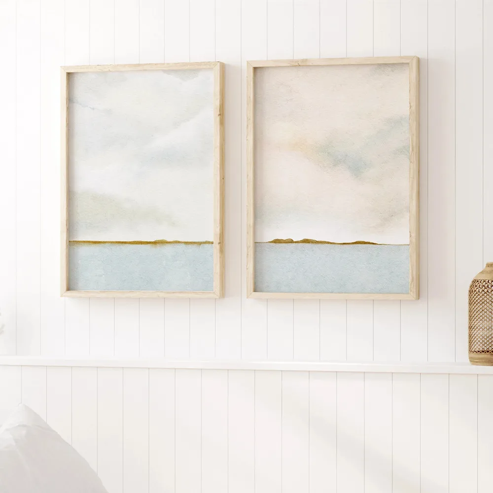Minimalist Beach Watercolor Horizon Seascape Abstract Poster Print Canvas Painting Coastal Ocean Wall Art Pictures Home Decor