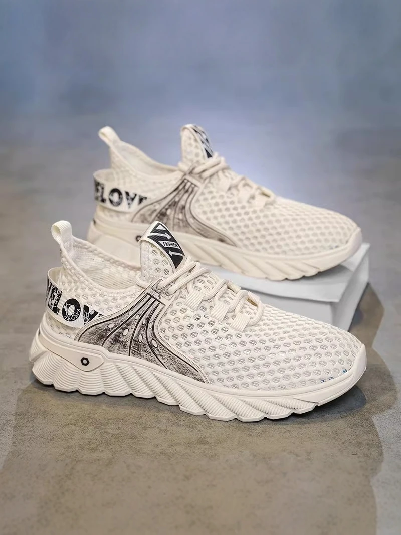 

Men's Mesh Running Shoes Breathable Hollow out Design Soft Bottom Sporty Casual Sneakers Trendy Footwear for Spring Summer