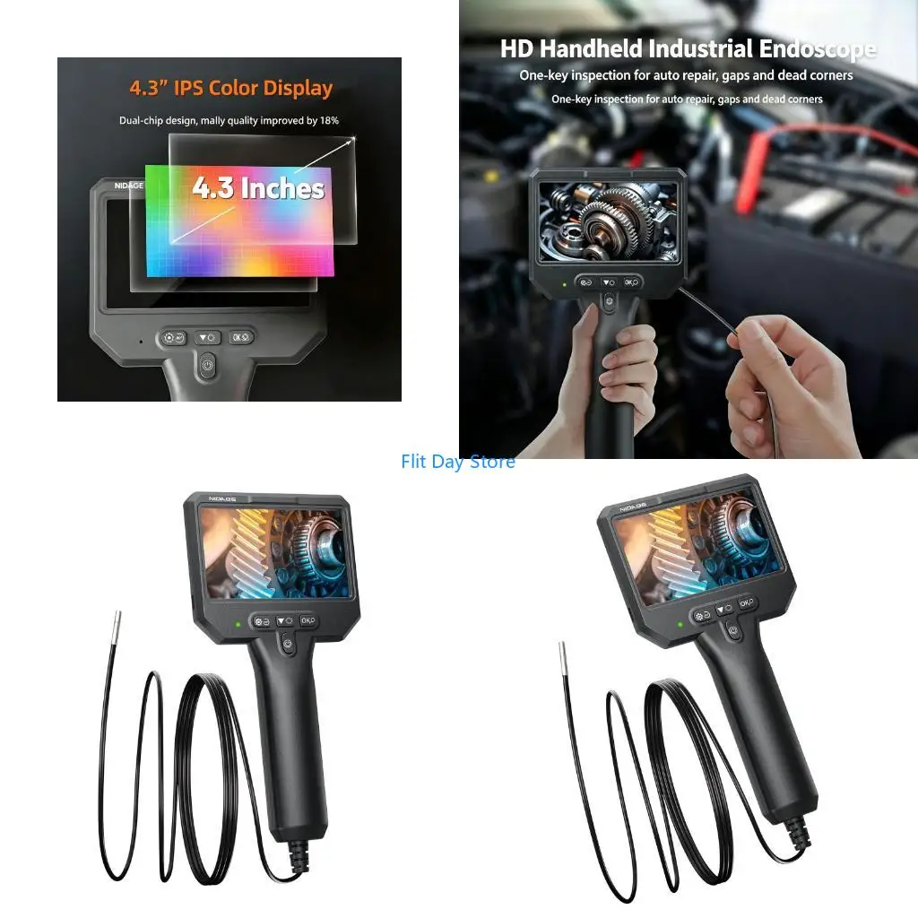 F92C Handheld Borescope Camera with 4.3in Color Screen, 3.9 mm Camera Cable and Flexible Reach for Engine and Equipment Service