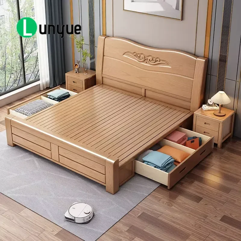 Modern Simple Solid Wood Bunk Bed Adjustable Storage Space Log Color For Hotel Apartment Bedroom
