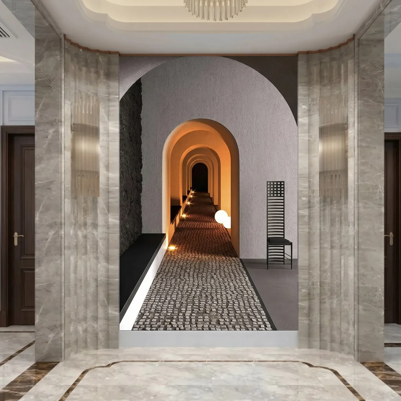 2D/flat 1PC frameless canvas, European-style building corridor, suitable for living room, bedroom, office