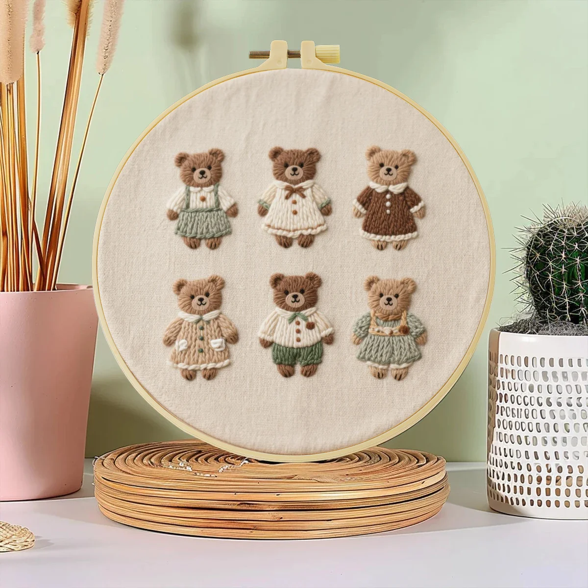 1 Stück 20X20CM/7,87 Zoll Niedliches Kleines Bären-Stickerei-Starter-Kit DIY-Set Nadelkunst Handwerk Malerei Nähkunst – Detail 1