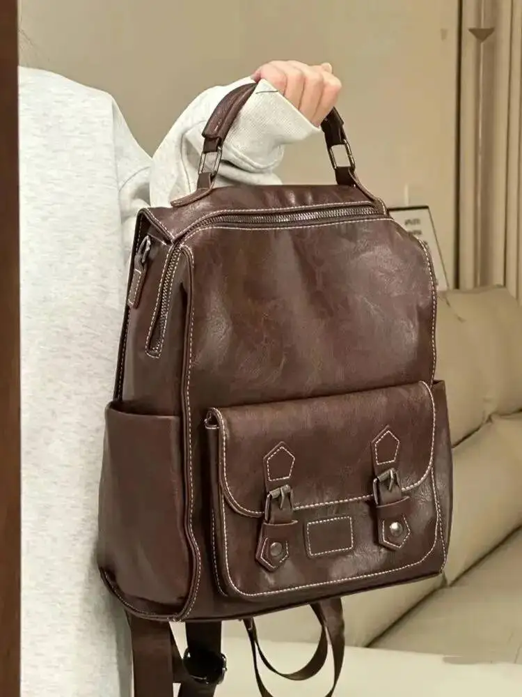 Bloom Vintage Brown Backpacks Women Preppy Style Large Capacity Casual Mochila Schoolbag Female Retro Y2k Backpack Aesthetic