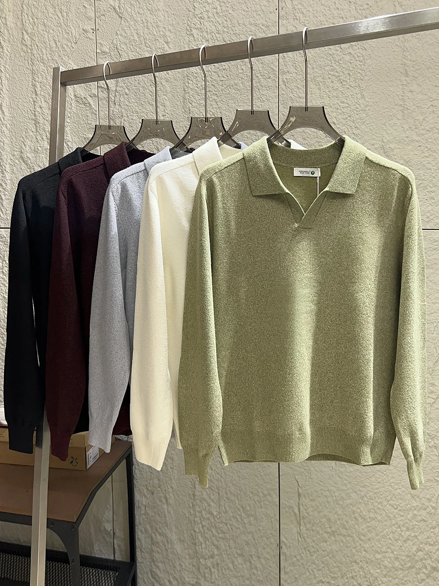 

Skin-friendly Soft Knitted Shirt Casual Fashionable Men's Autumn Pure Color Turn-down Collar Long Sleeve Urban Style