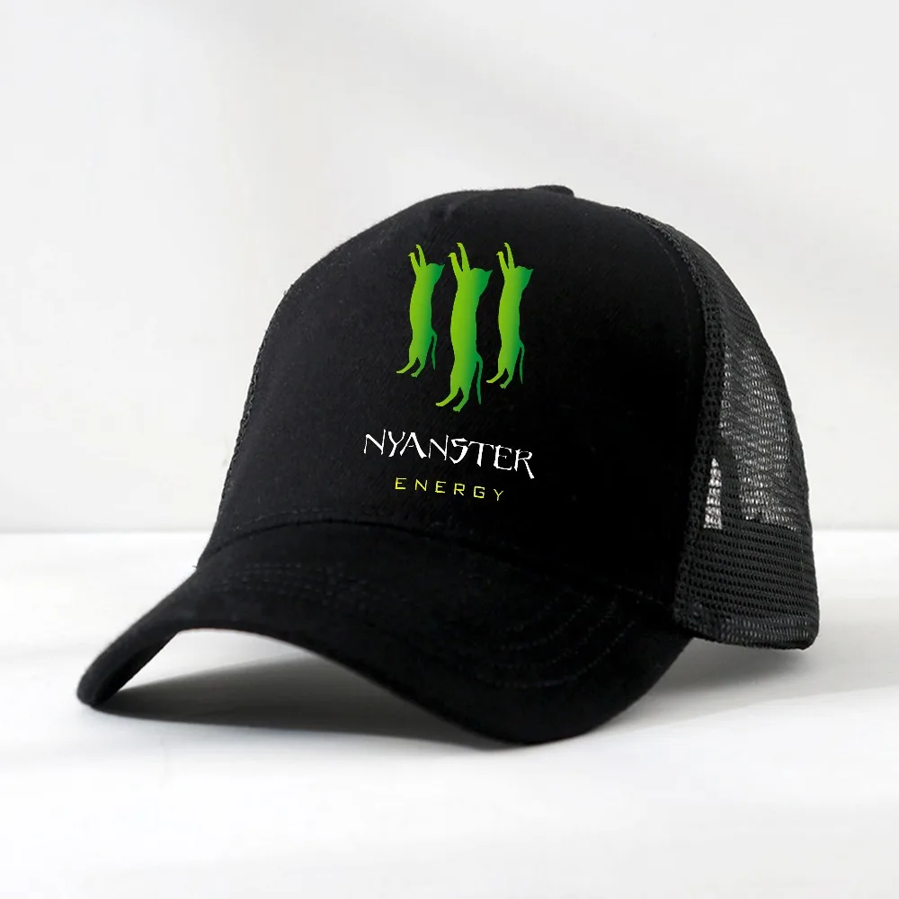 

Printed with NYANSTER ENERGY and Three Green Cats Men Baseball Cap Unisex Summer cool Mesh Breathable Trucker Hat Casquette