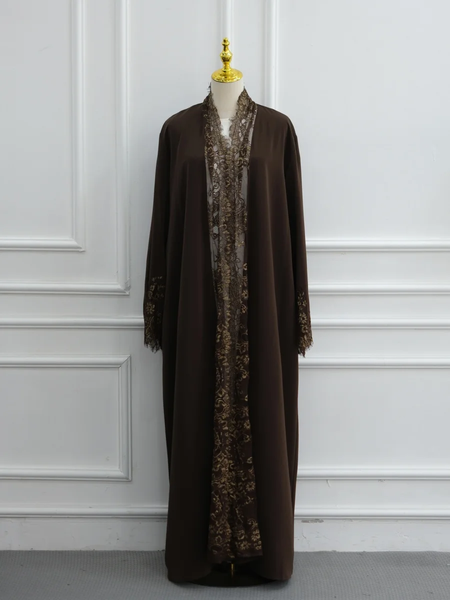 Muslim Women Traditional Duabi Abaya Fashion luxury Lace Pacthwork Long Dresses Kimono Cardigan Kaftan Robe Femme Islam Clothing