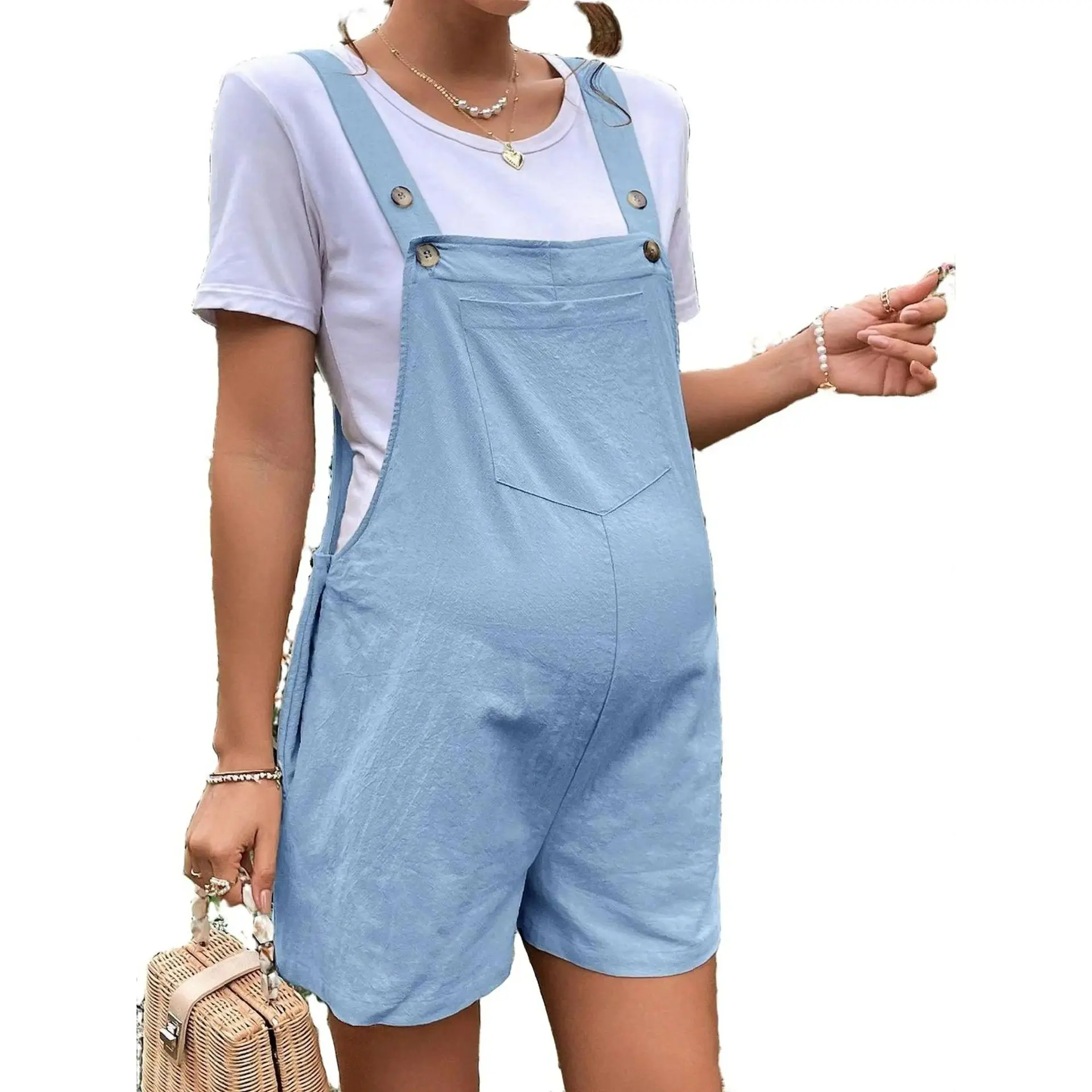 

European and American Pregnant Women's Solid Color Suspender Jumpsuit With Adjustable Waist Multiple Colors Available