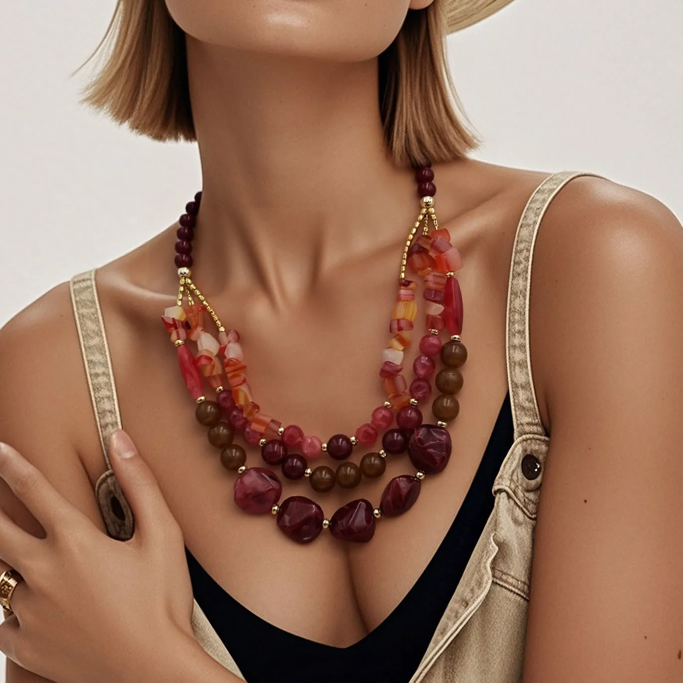 

New Women's Necklace Exaggerated Two-color Beaded Multi-layer Collarbone Chain Women's Jewelry