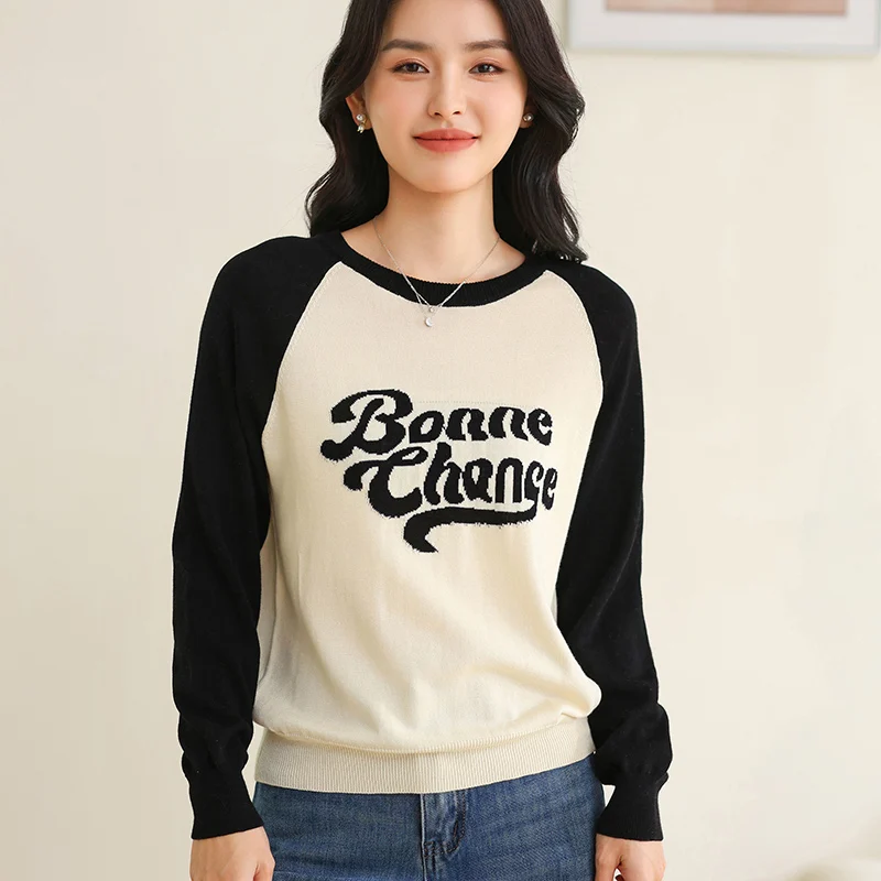 Spring and Autumn New Cotton Thread Jacket 100% Cotton Round Neck Long Sleeve Oullover for Women, Loose Korean Embroidered Tops