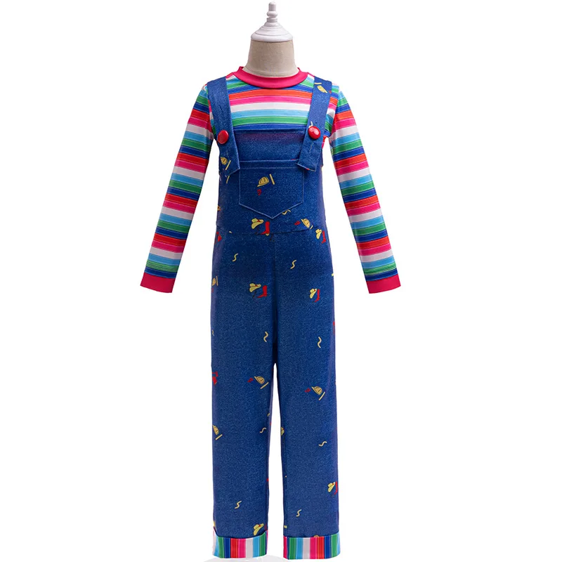 Anime Enge Chucky Cosplay Kostuum Kids Cos Jumpsuits Halloween Horror Kleding Voor Mannen Vrouwen Feest Kostuums Rekwisieten