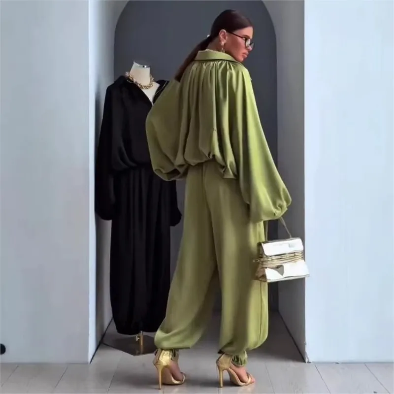 Spring Autumn Long Sleeve Two Piece Set Woman Outfit 2026 Fashion Solid Color Loose Tops And Wide Leg Pants Sets Casual - view 4