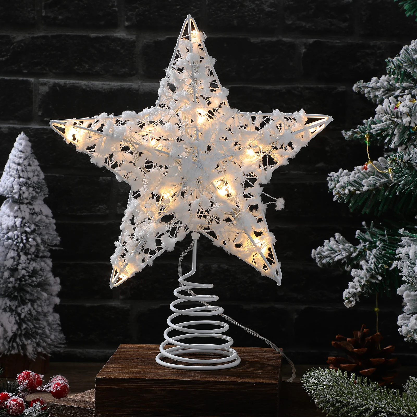 

1Pcs Christmas Treetop Star Decoration Iron Craft Xmas Tree Lamp Adornment Luxury Xmas Tree Topper Light Decor