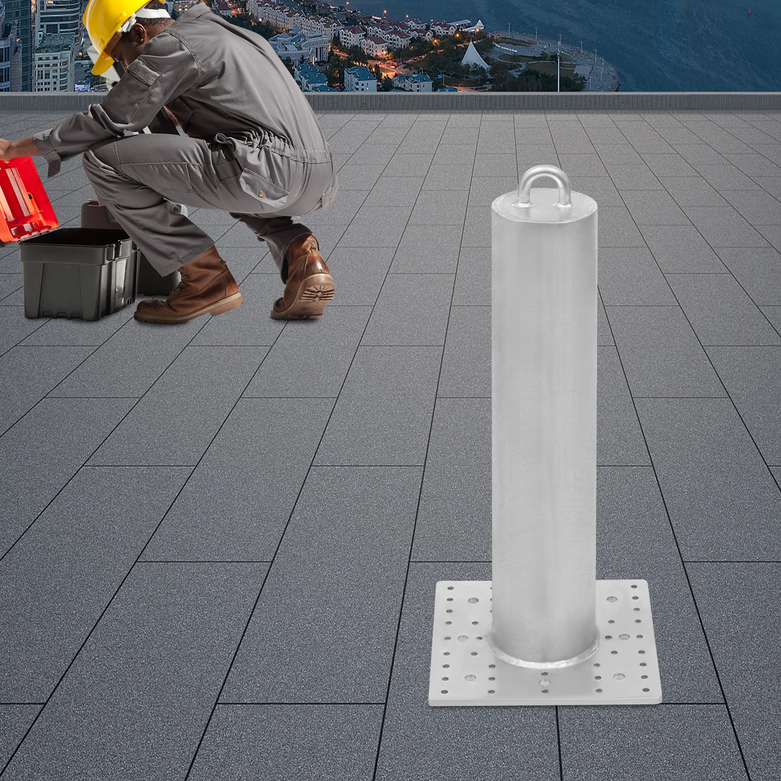Silver Column Commercial Roof Anchor(Indoor&Outdoor Use) - Smooth Round Edges&Safe Touch, Damp Rag Cleaning