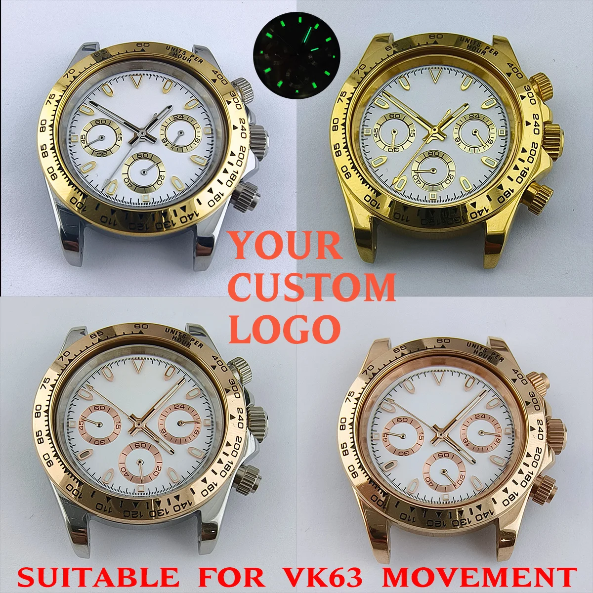 39MM VK63 Case men's quartz watch chronograph electronic watch stainless steel case watch accessories VK63 movement