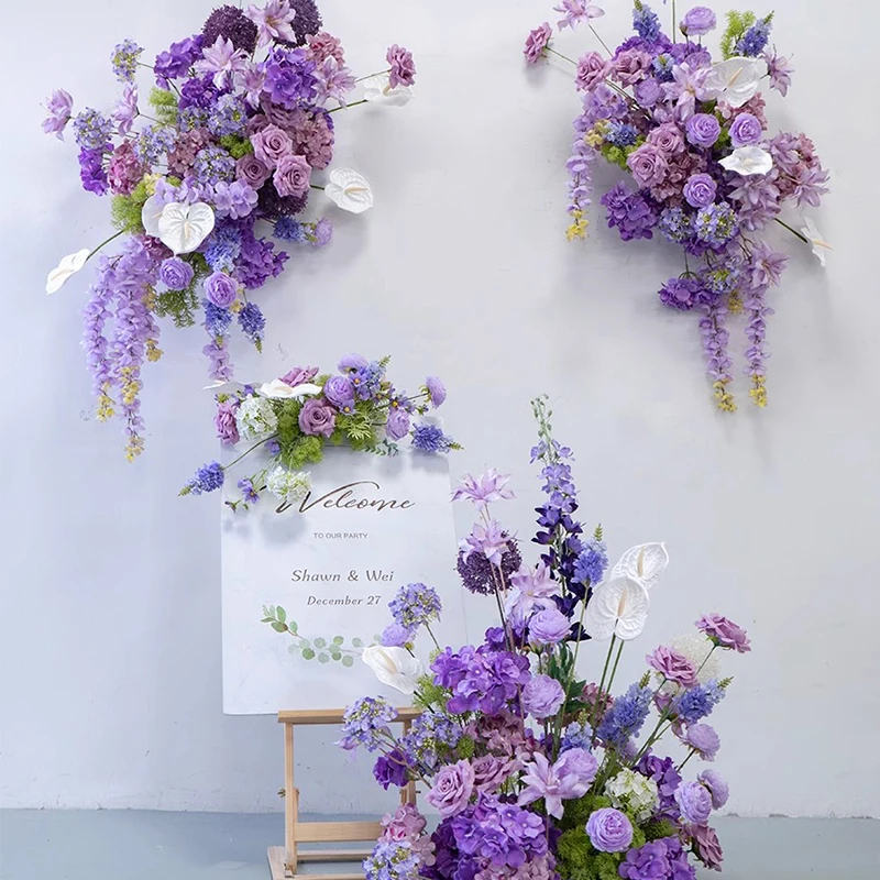 

Wedding Decoration Purple Wall Hanging Hlower Art KT Board Wall Photography Background Layout Simulation Silk Flower Hanging Hlo