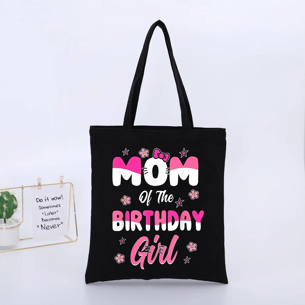 Women's Mom Letter Print Canvas Tote Bag with Bow and Floral Design, Casual Style for Birthday Celebrations