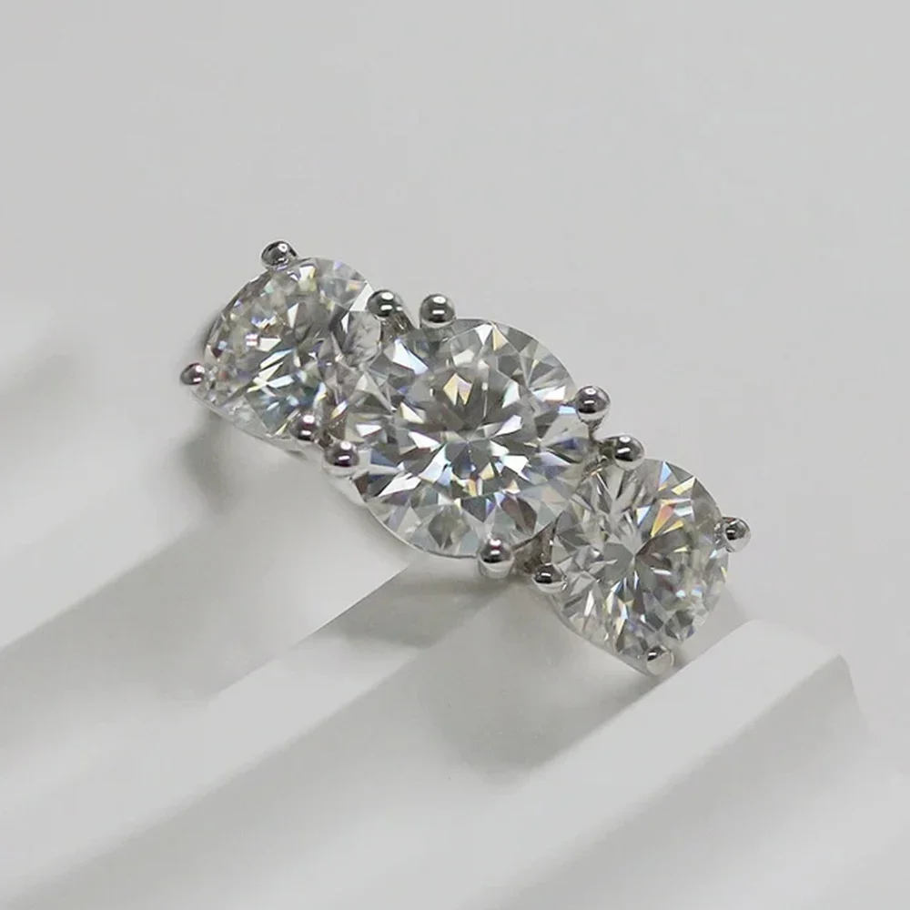 2/4 Carat D Color Moissanite Diamond Rings with GRA Certificate Round Cut Three Stones Ring Engagement Wedding Bands Jewelry
