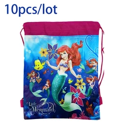 Cartoon Mermaid Theme Happy Birthday Party Non-woven Fabrics Mochila Baby Shower Decorations Drawstring Gifts Bags 10pcs/lot