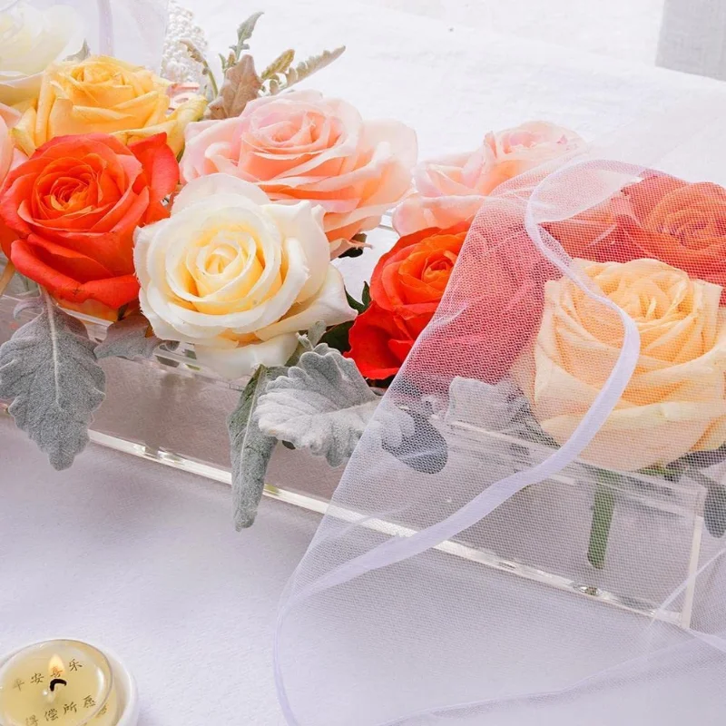 Clear Acrylic Rectangular Flower Vase With Lid Wedding Dinner Table Floral Centerpiece Morden Floral Vases Desktop Home Decorate