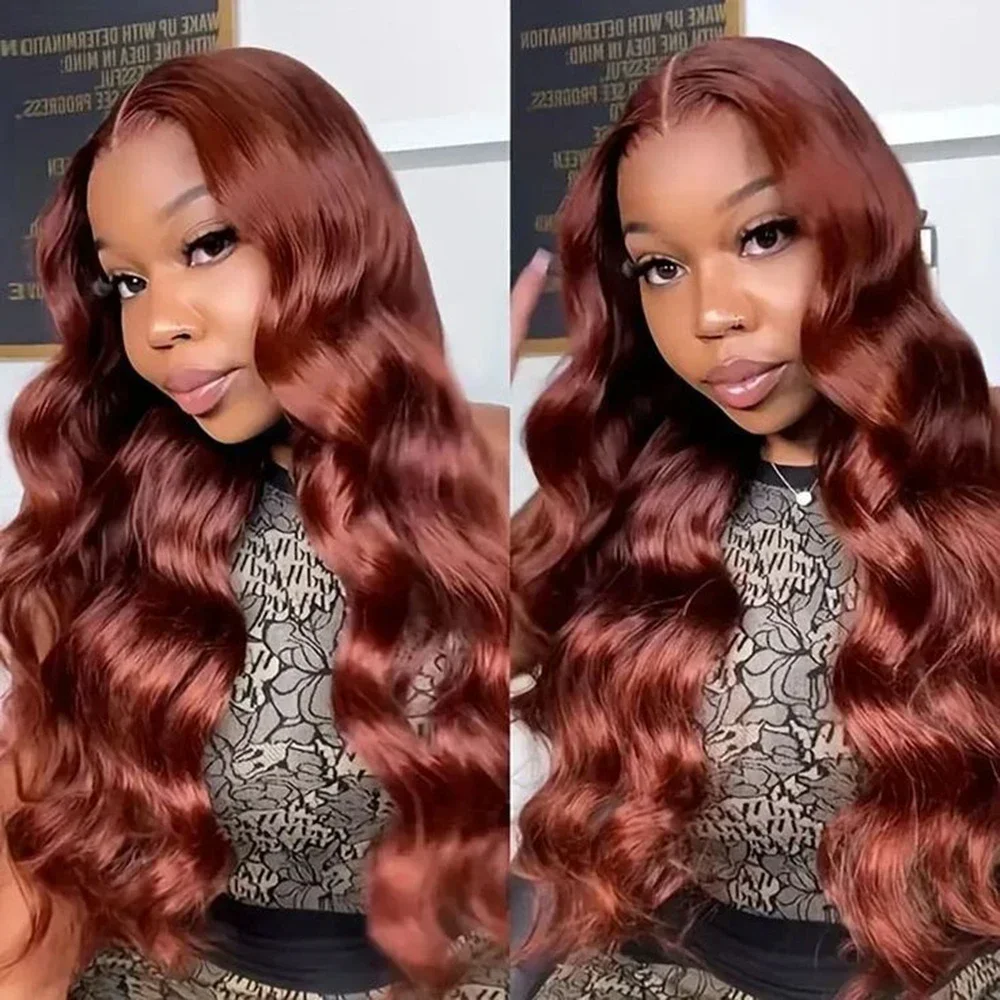 Reddish Brown Lace Wigs For Women Synthetic Lace Front Wigs Omber Red Lace Frontal Wig Pre Plucked Hairline With Baby Hair