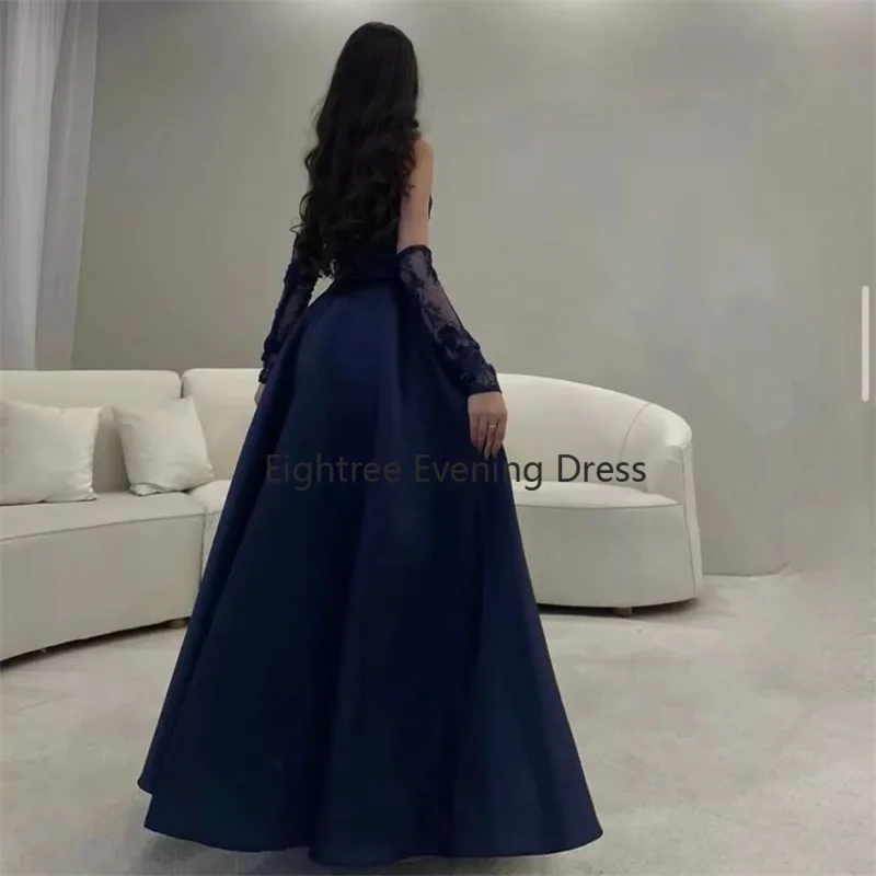 Eightree-vestidos de fiesta de graduación de Arabia Saudita para mujer, vestidos largos sin tirantes, vestidos de noche formales Vintage, vestidos de desfile con manchas, azul marino, 2024