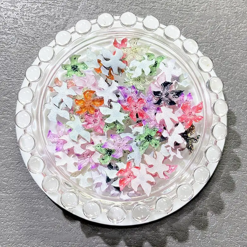 20/50 pçs cor misturada flores de lírio encantos de unhas macio escultura 3d flor resina gradiente lírio decoração da arte do prego manicure salão de beleza