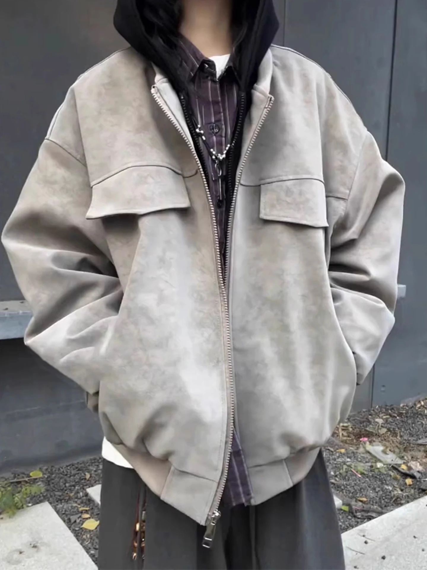 미국 스타일 염색 PU 가죽 작업복 재킷 후드가 달린 따뜻한 면 코트 남녀 겨울용 고급