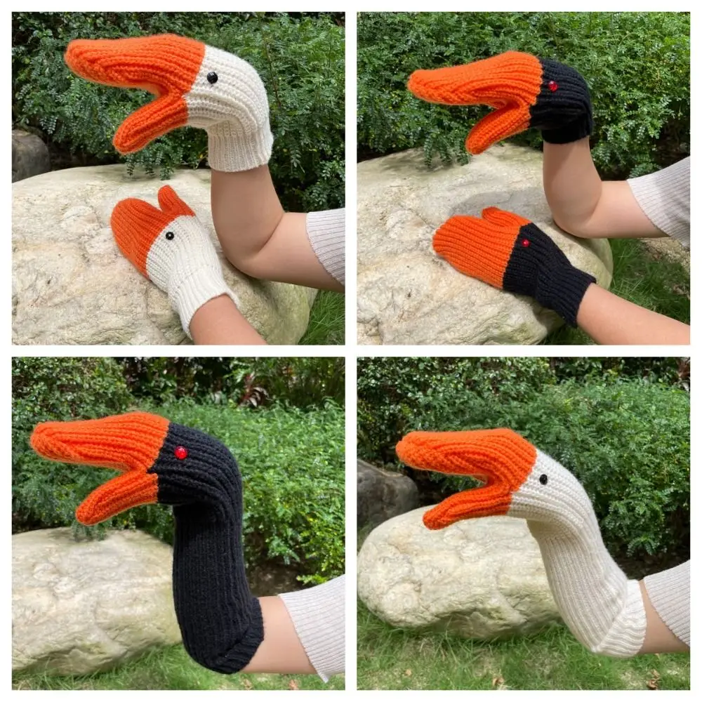 Fashion Long Knitted Goose Gloves Creative Funny Swan Gloves Soft Mitten Winter