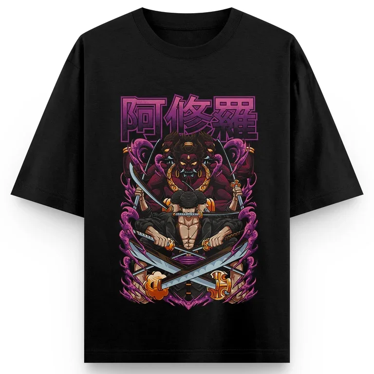 Koszulka bawełniana oversize z nadrukiem Asury Zoro z anime One Piece, męska i damska, trend Harajuku, styl Y2K, codzienna, letnia, odprowadzająca pot.