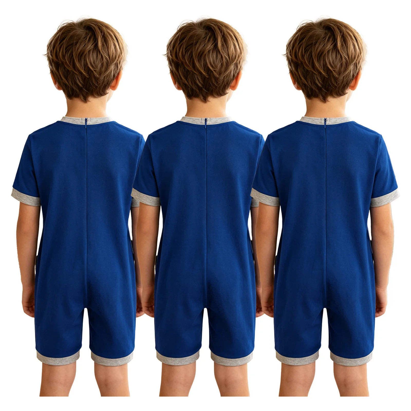 Special Needs Adaptive Clothing for Children Anti-strip Back Zipper Romper Short Sleeve Jumpsuit with Pocket Sleepwear Homewear
