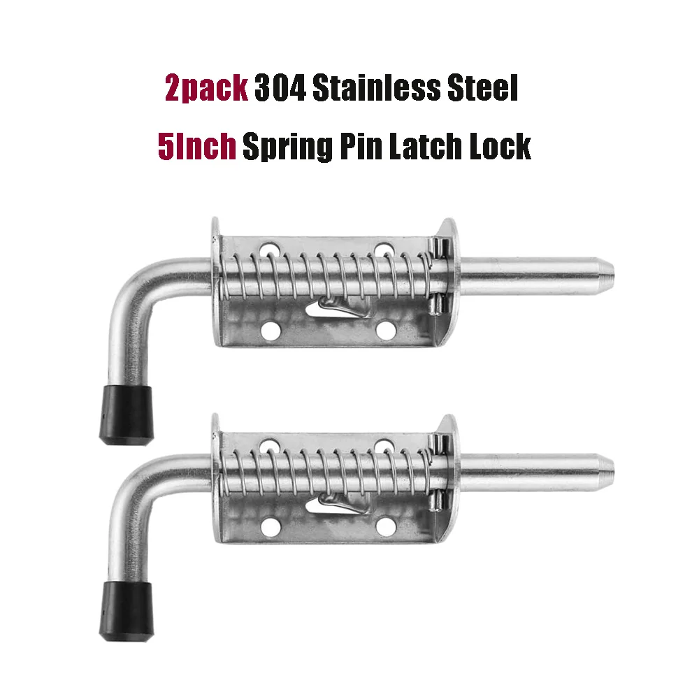 2Pcs 304 Stainless Steel 5 Inch Spring Pin Latch Lock Assembly for Doors Cabinets and Utility Trailer Gate - Heavy Duty