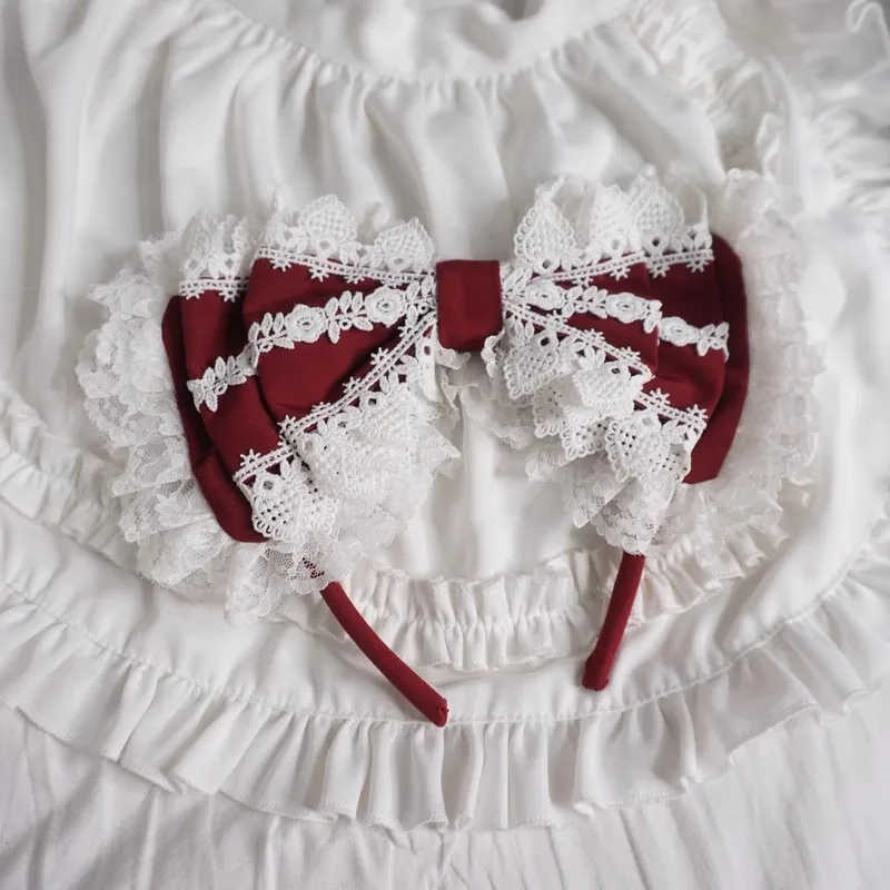 2025 Retro Handmade Cute Japanese Lolita Hair Clip Harajuku Soft Girl Headpiece Night Party Maid KC Big Lace Bow Hairband