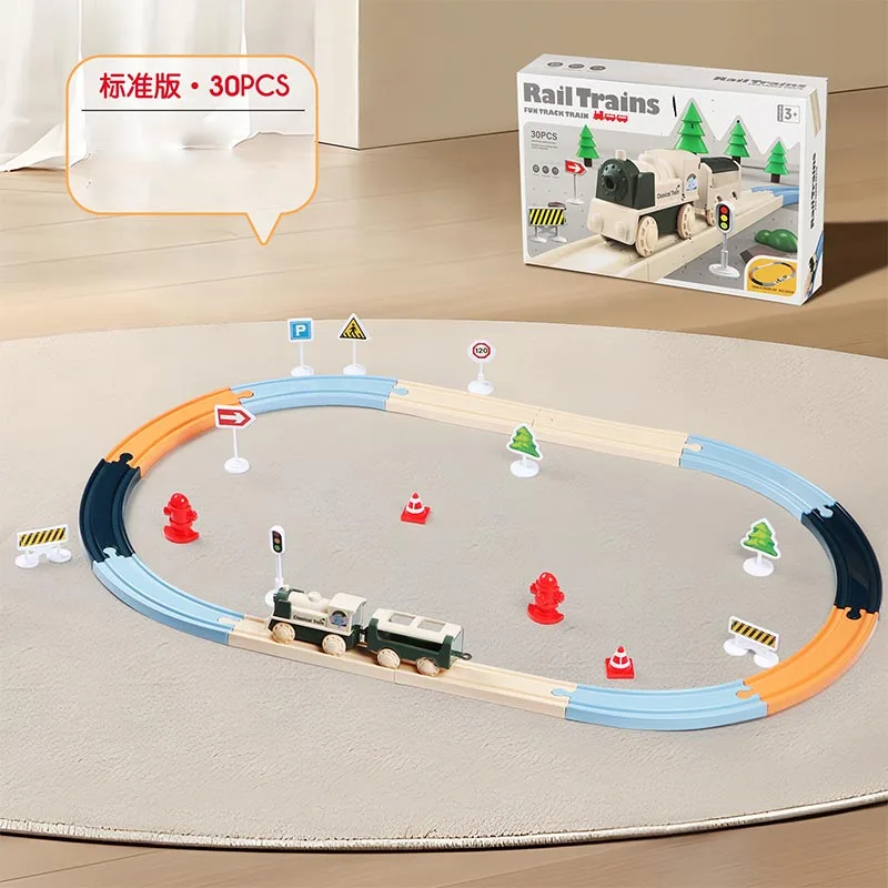 Pista de juguete eléctrica de Navidad para niños, vías de ferrocarril, motor de locomotora de vapor, modelo fundido a presión, juego educativo