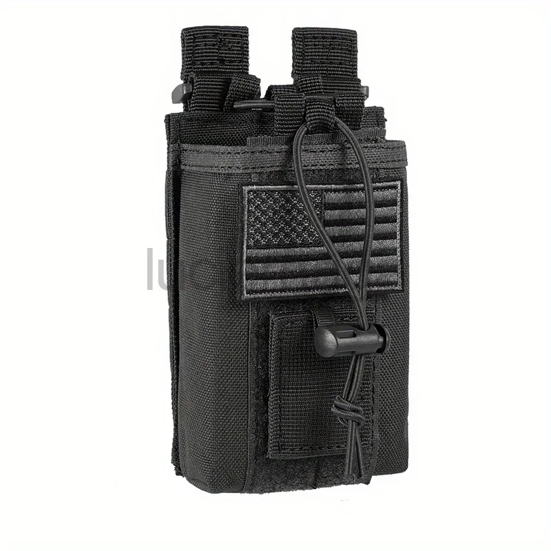 1000D Nylon Tactical Walkie Talkie Pouch Bag with Flag Portable Interphone Holster Molle Radio Carry Bag Camping Waist Pack