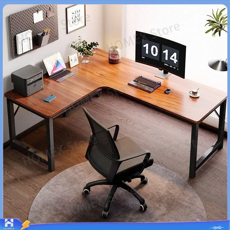 Corner Computer Desk Gaming Table with Bookshelf Double Desktop Home Office Study Writing Station Bedroom Furniture L Shaped