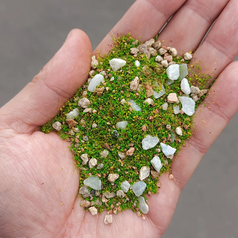 1.058oz/bag DIY Model Mixed with Stone Grass Powder,Simulating Lawn,Sand Table Miniature Landscape Layout with Stone Vegetation