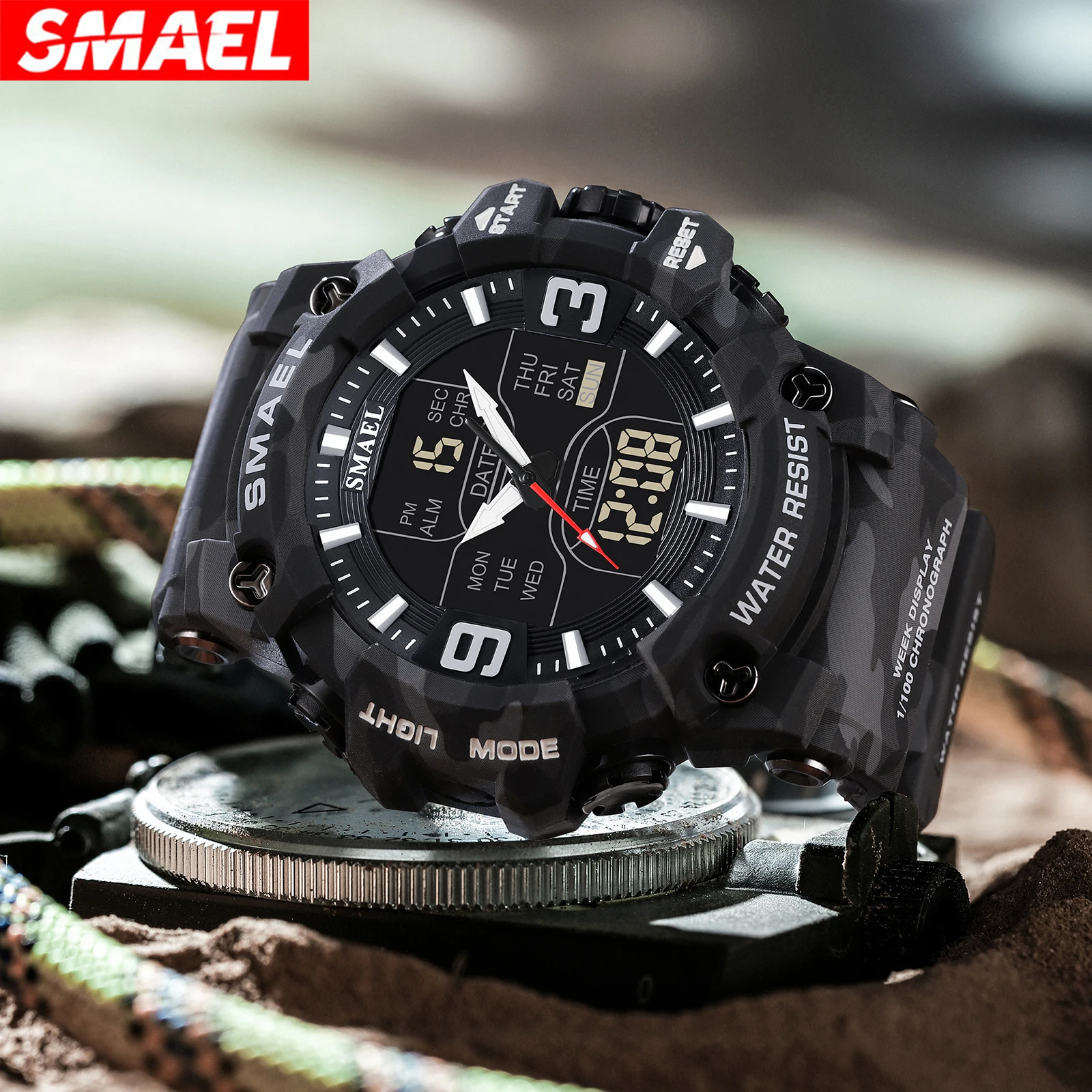 SMAEL 2024 new Men watches Sports Dual Display Analog Digital LED Electronic Quartz Waterproof relogio smael 8049 watch