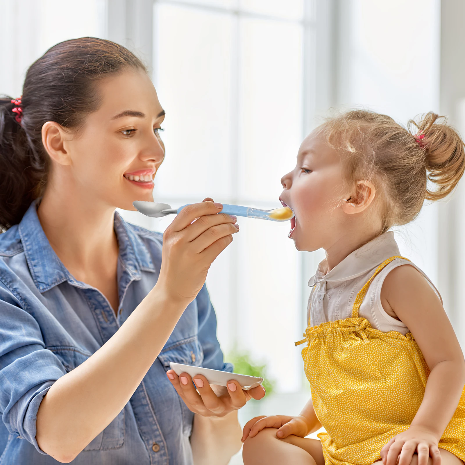 

2Pcs Double-Headed Fruit Puree Spoon Silicone Handle Non-Slip Grip Toddler Feeding Tool Kids Tableware Fruit Puree Spoon