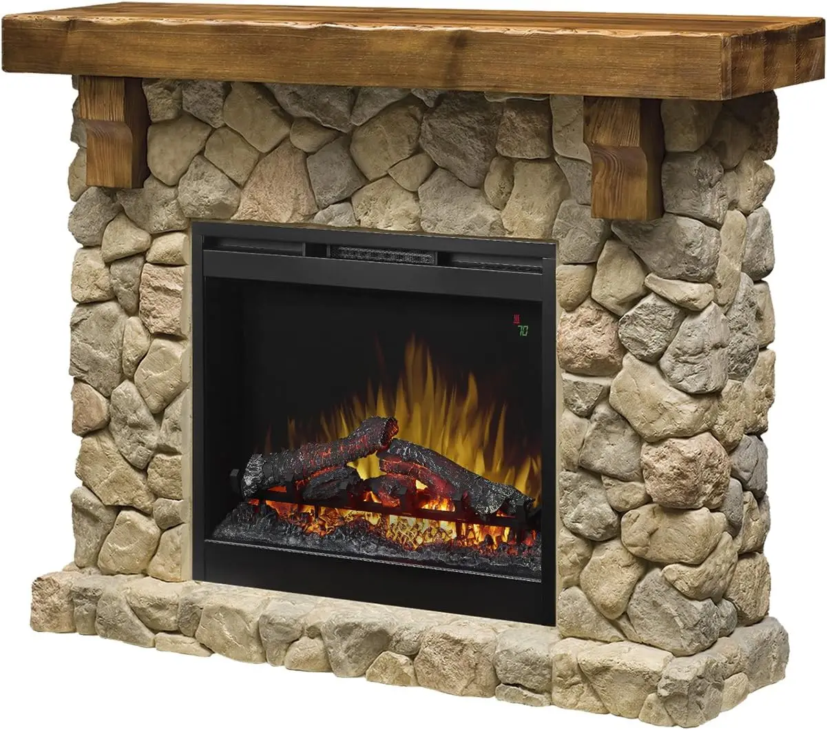 

Dimplex Fieldstone Electric Fireplace with Mantel Surround Package | Pine with Natural Stone-look, 26" - #GDS28L8-904ST