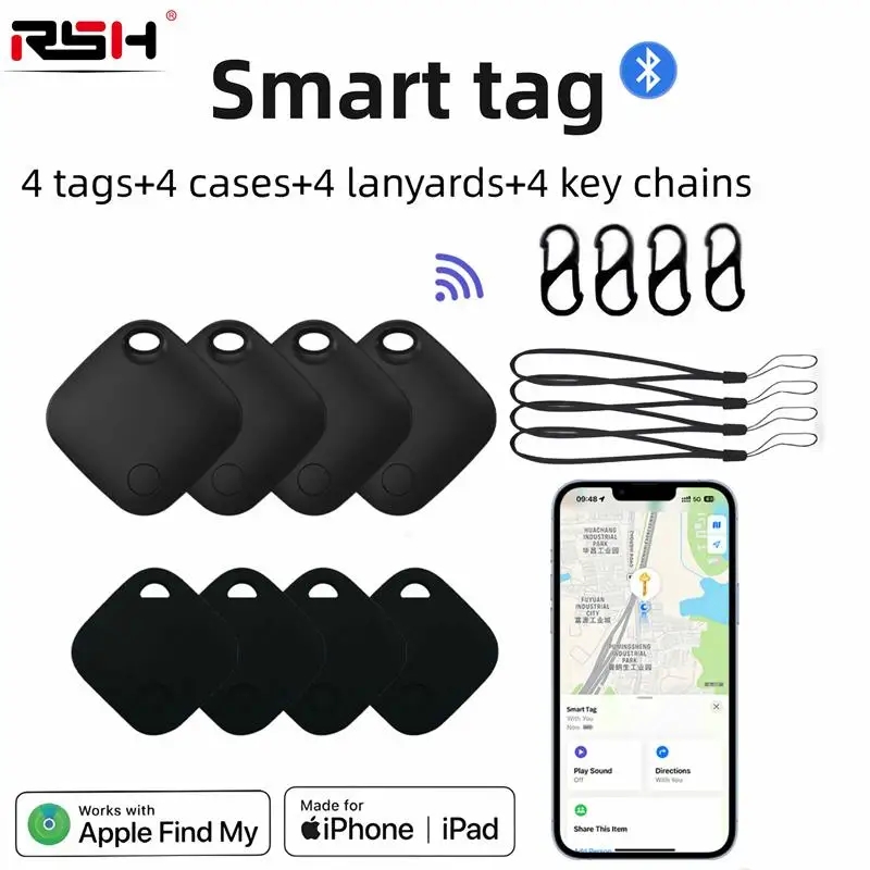 4 Pcs For Apple GPS Smart Air Tag Tracker Bluetooth Smart Tag Locator Pet Car Anti-lost Finder Works With Find My IOS System