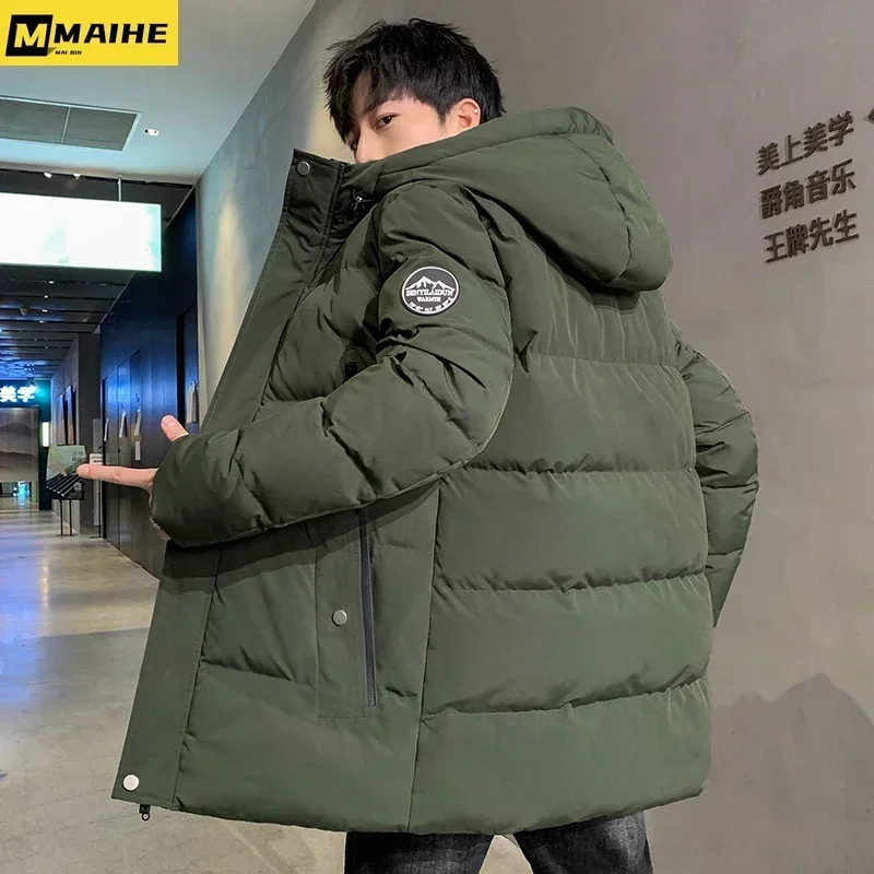 Manteau long rembourré léger pour hommes, veste de marque pour hommes, manteaux en coton chaud, vêtements à capuche monochromes, mode coréenne
