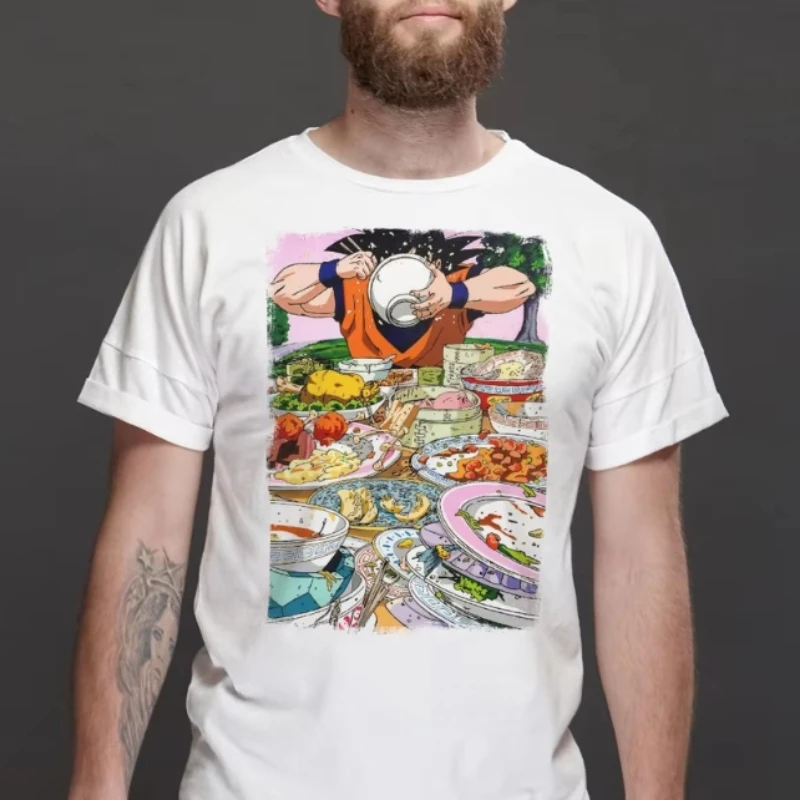 Dragon Ball Anime Son Goku Eat Printed T-shirt Men's and Women's T-shirt Men's Top Sports T-shirt Men's T-shirt Summer Tee 2026