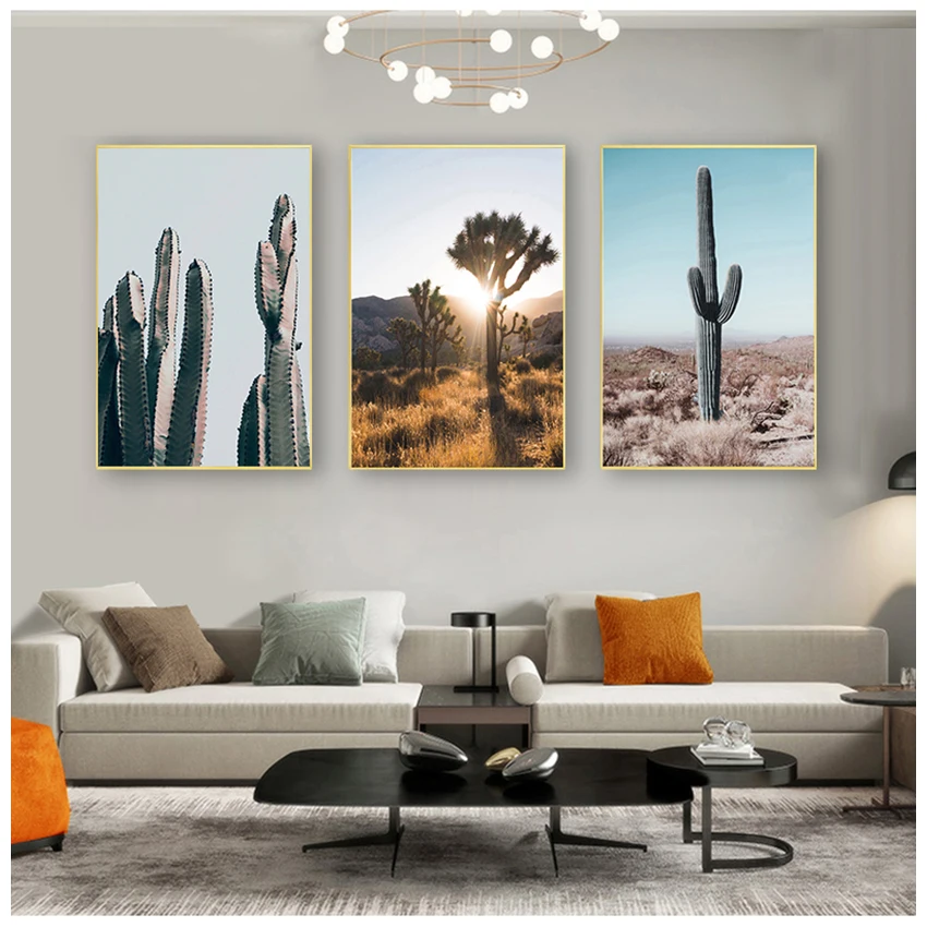 Kunstdruck, Malerei, dekoratives Bild, Heimdekoration, Wüste, Kaktus, Leinwand, Poster, nordischer Stil, Landschaft, Natur, Joshua-Baum, Wand