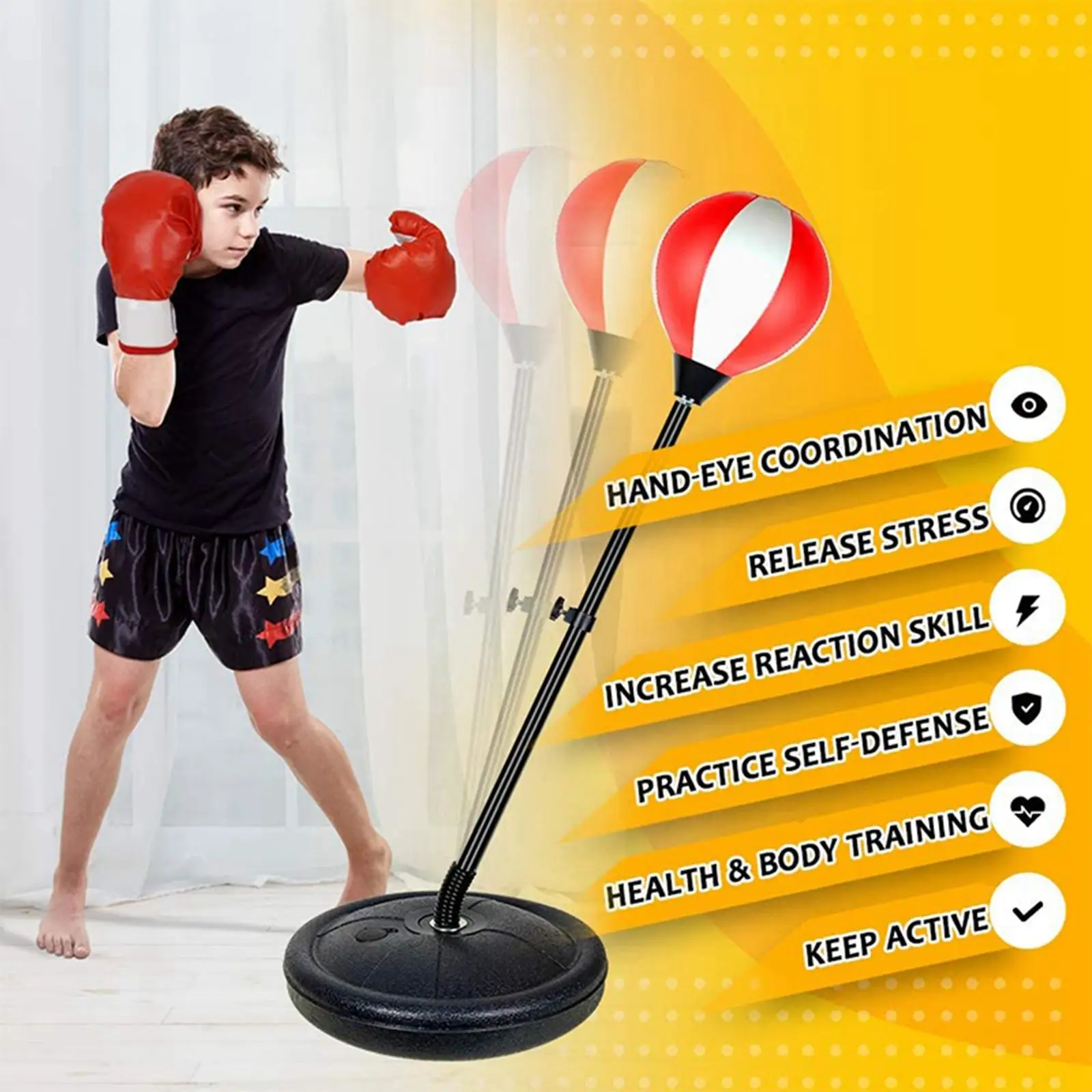 

Punching Bag Set for Kids, Durable Height Adjustable Inflatable W/ Gloves Speed