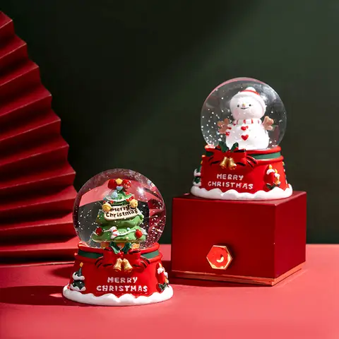 Glowing Christmas snowman crystal ball Christmas tree desktop ornament decorative gift resin craft