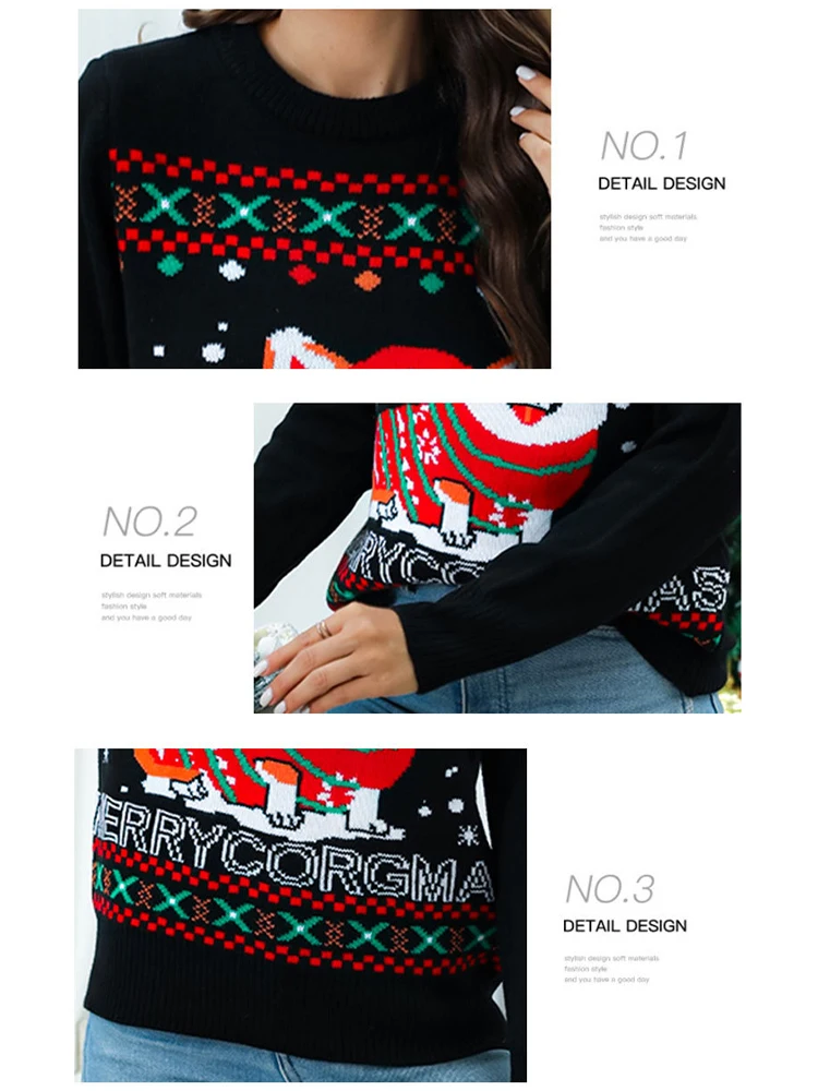 Ugly Sweater Christmas Xmas Sweater Women Cartoon Corgi Dog Holiday Sweaters Pullover Top Jumper Autumn Winter 39958