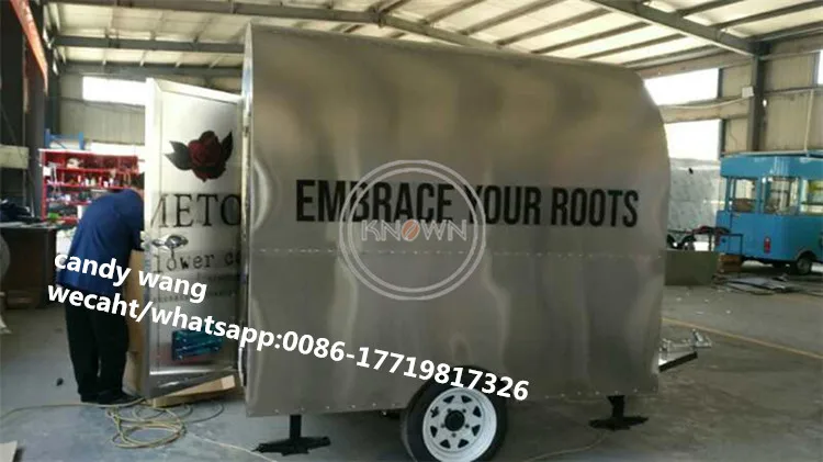 음식 트레일러 모바일 트럭 카트, 패스트 푸드용 올 스테인리스 스틸 푸드 카트, 큰 바퀴 2 개, 길이 220cm