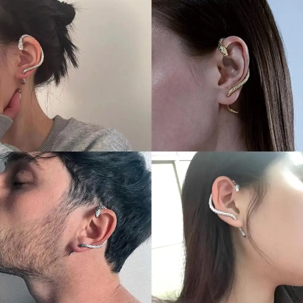 Pendientes trepadores serpiente perforados con oreja serpiente dorada y plateada, regalos joyería para hombres