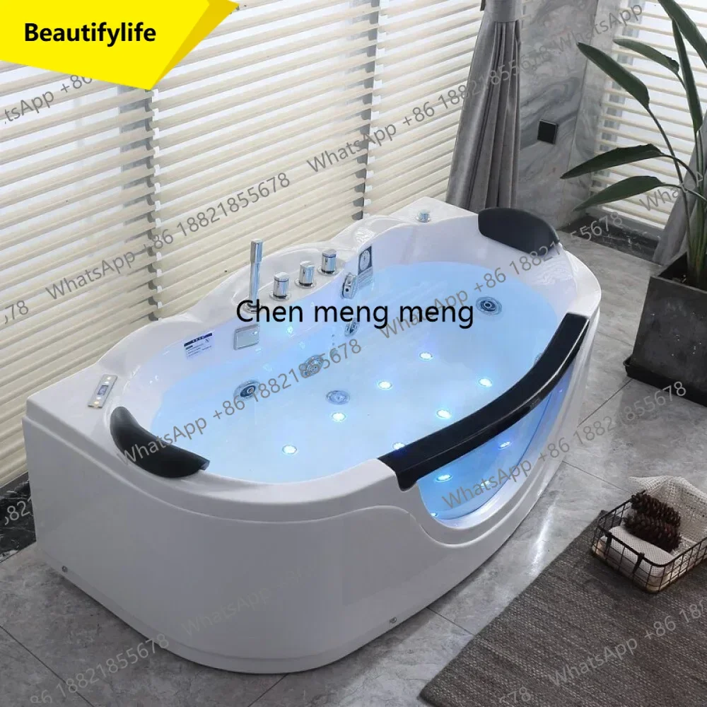 

A53 Indoor single person home bathroom 1.7m bathtub price massage portable glass whirlpool bath tub bathtub with 2 pillows